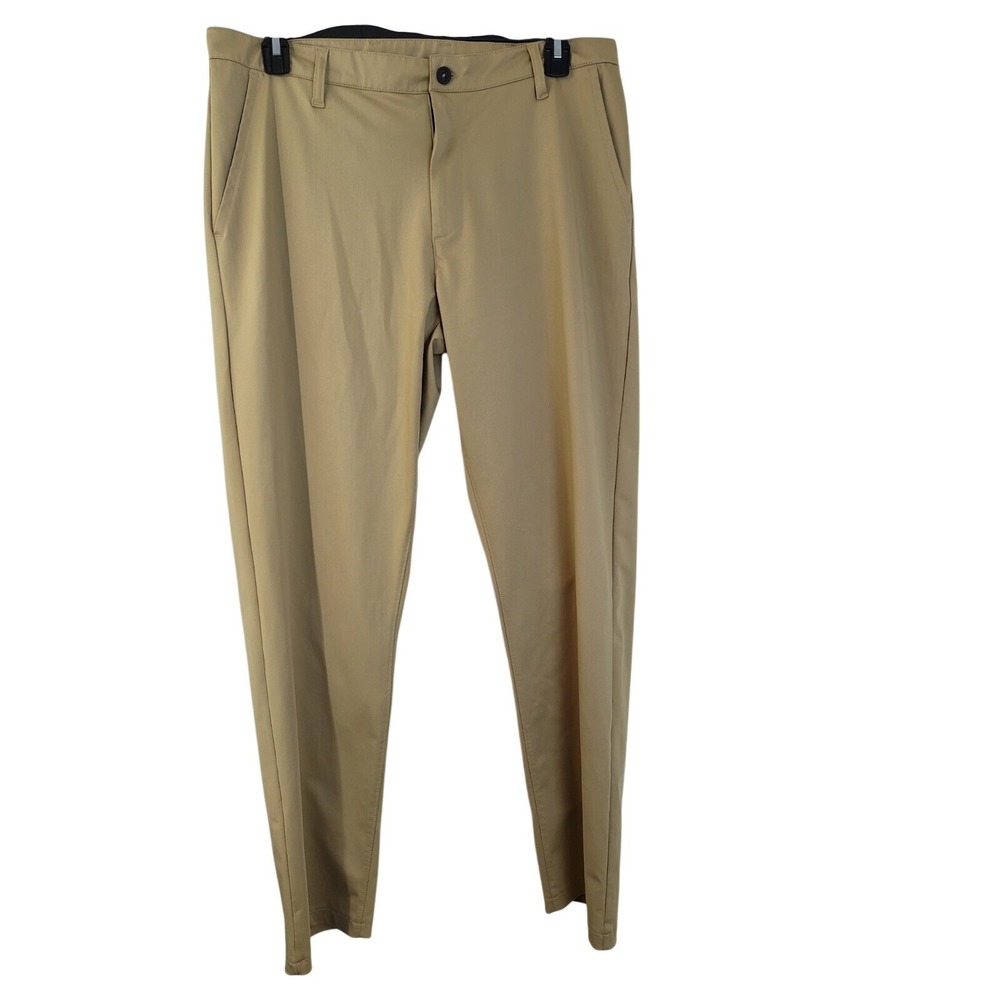Zelos Mens Performance Golf Pants Tan Khaki Flat Front Trousers Size 36 x 31